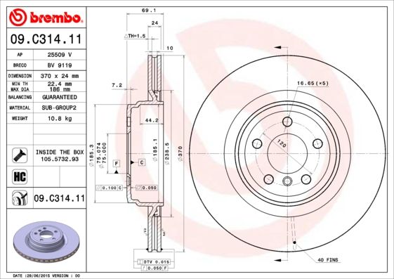 фото Тормозной диск brembo 09.c314.11