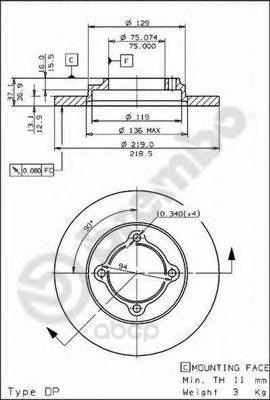 фото Тормозной диск brembo задний для 08574110