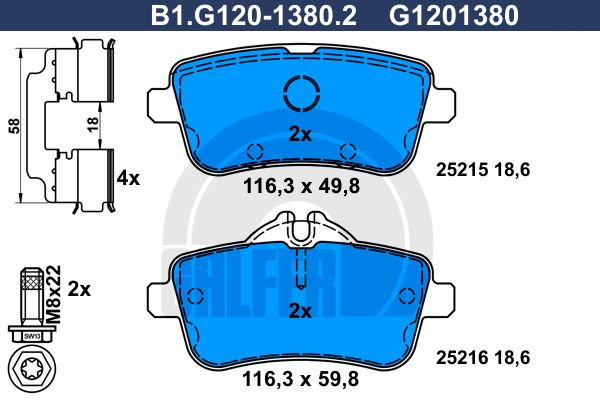 

Комплект тормозных дисковых колодок GALFER B1.G120-1380.2