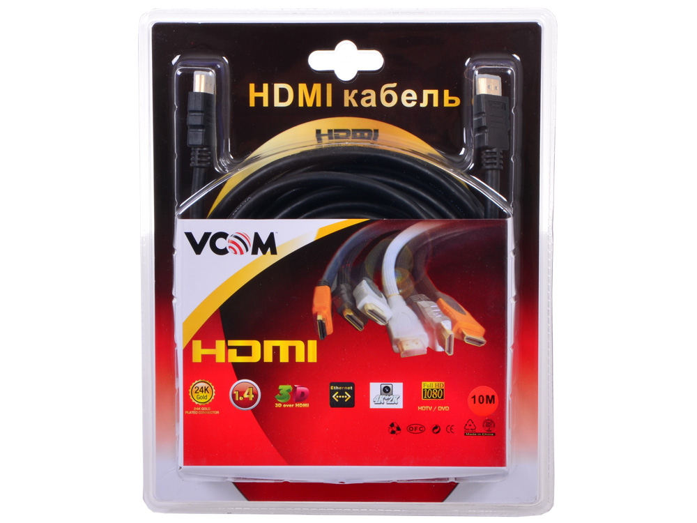 фото Кабель vcom hdmi - hdmi 10м black (vhd6020d)