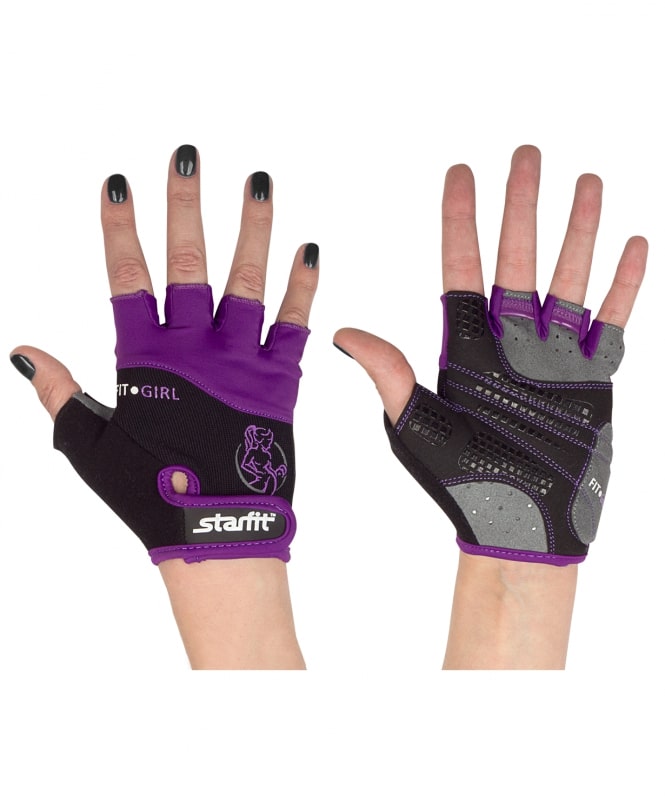 фото Перчатки для фитнеса starfit su-113, черные/фиолетовые/серые, 6,5