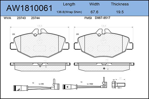 фото Комплект тормозных колодок, дисковый тормоз aywiparts aw1810061