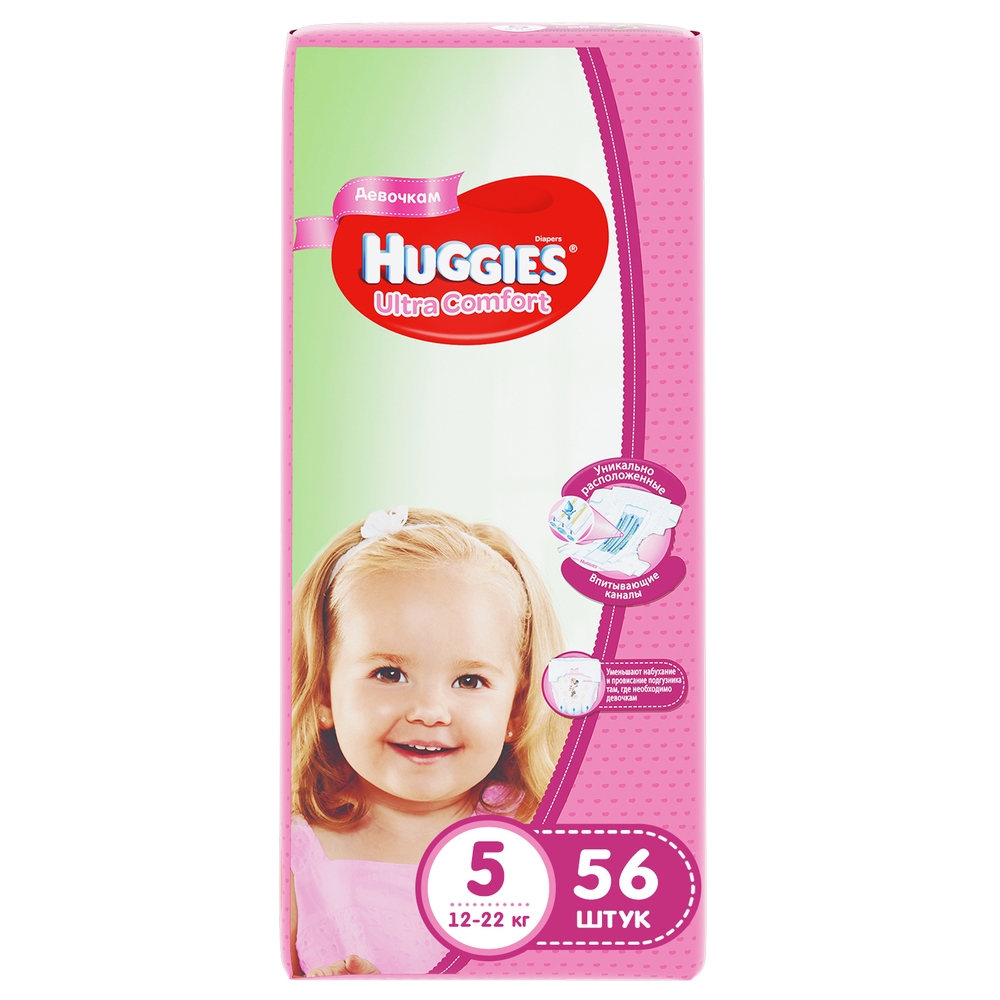Подгузники Huggies Ultra Comfort для девочек 5 (12-22 кг), 56 шт. подгузники huggies ultra comfort для девочек 3 5 9 кг 94 шт