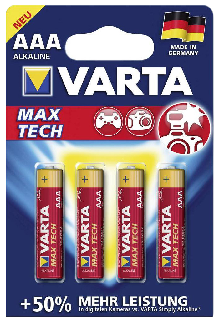 Батарейка Varta Max Tech AAA 4 шт аккумуляторная батарея varta d r2u 2 шт