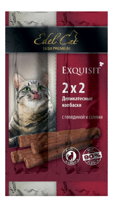 фото Лакомство для кошек edel cat exquisit мини-колбаски, говядина & салями, 4 шт