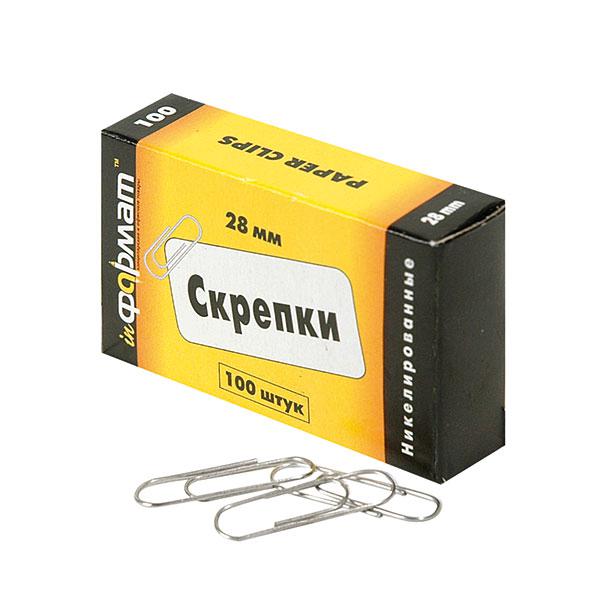 

Скрепки inФОРМАТ серебро никел. 100 шт 28 мм