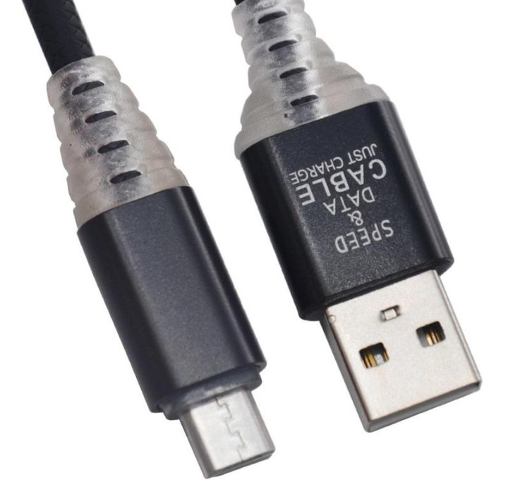 фото Кабель usb 2.0 - micro usb, м/м, 1 м, led, lp, черный, арт. 0l-00038878