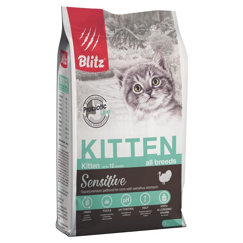 фото Сухой корм для котят blitz kitten sensitive, индейка, 2кг