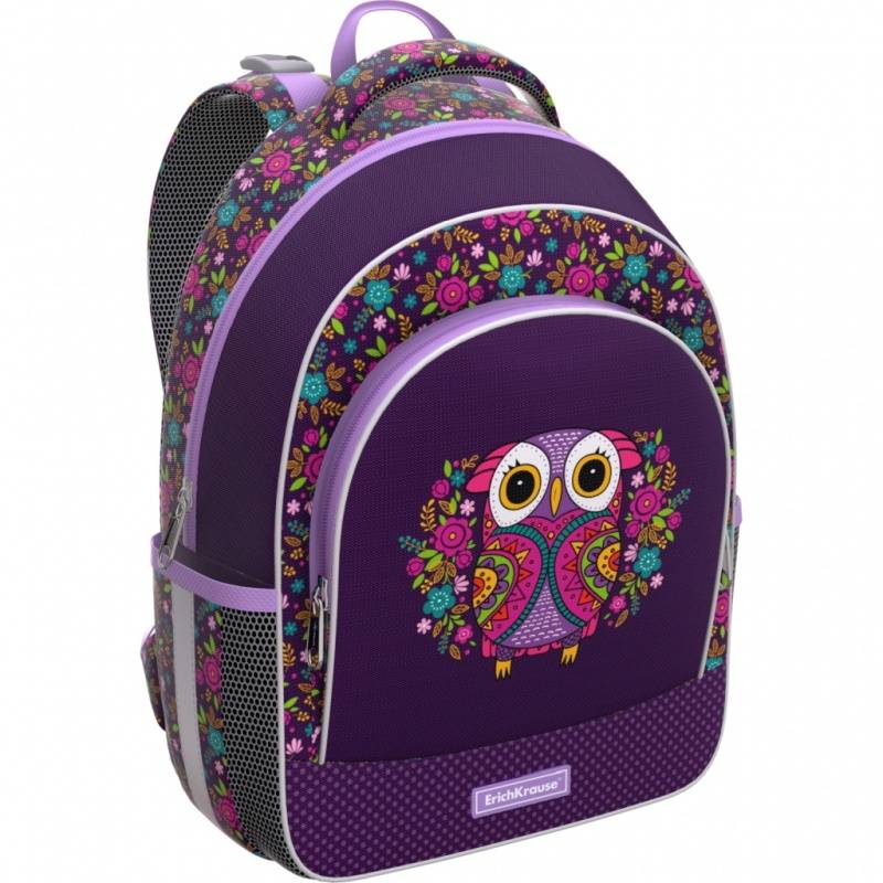 фото Рюкзак детский erichkrause ergoline 15l flower owl для девочек фиолетовый 46252