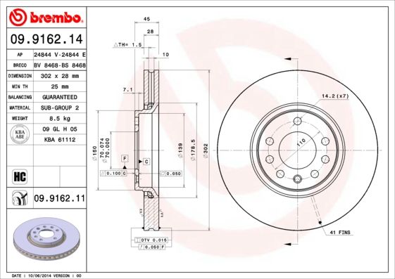 фото Тормозной диск brembo 09.9162.14