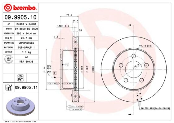 фото Тормозной диск brembo 09.9905.11