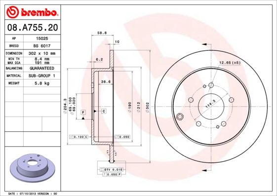 фото Тормозной диск brembo 08.a755.20