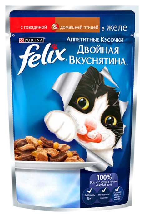 фото Влажный корм для кошек felix двойная вкуснятина, говядина, домашняя птица, 24шт, 85г