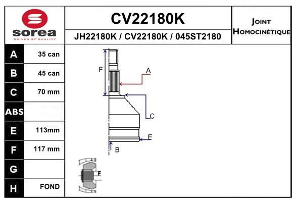 

Шрус EAI CV22180K