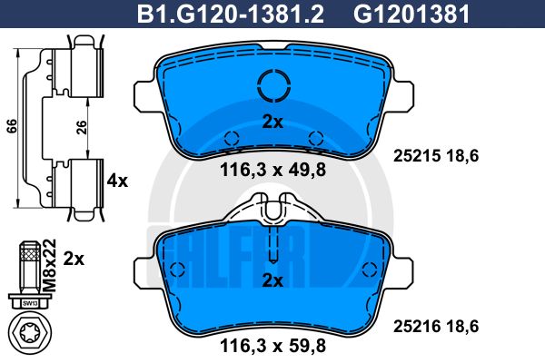 

Комплект тормозных дисковых колодок GALFER B1.G120-1381.2