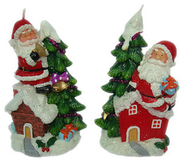 Свеча новогодняя Snowmen Е93239 Елка с домиком и Дедом Морозом 11 см