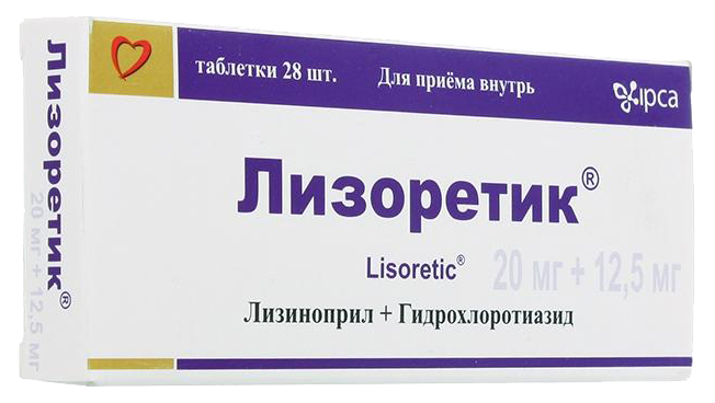 Лизоретик таблетки 20 мг+125 мг 28 шт., Ipca Laboratories  - купить со скидкой