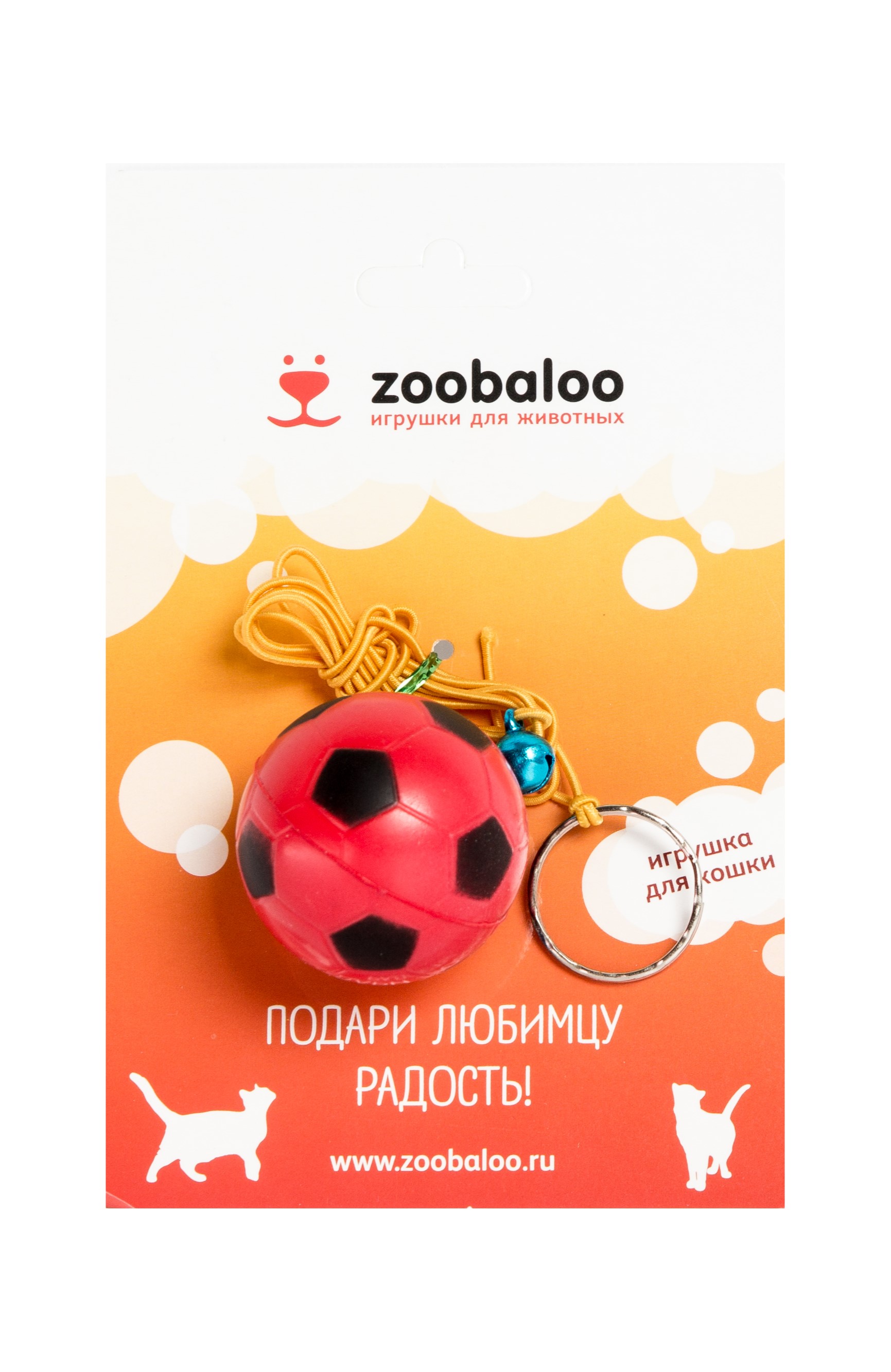 фото Игрушка для кошек zoobaloo погремушка футбольный мячик на резинке, 100 см