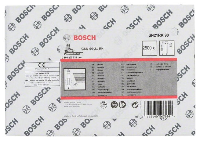 фото Гвозди для электростеплера bosch gsn 90-21 rk, sn21rk 90 2608200031