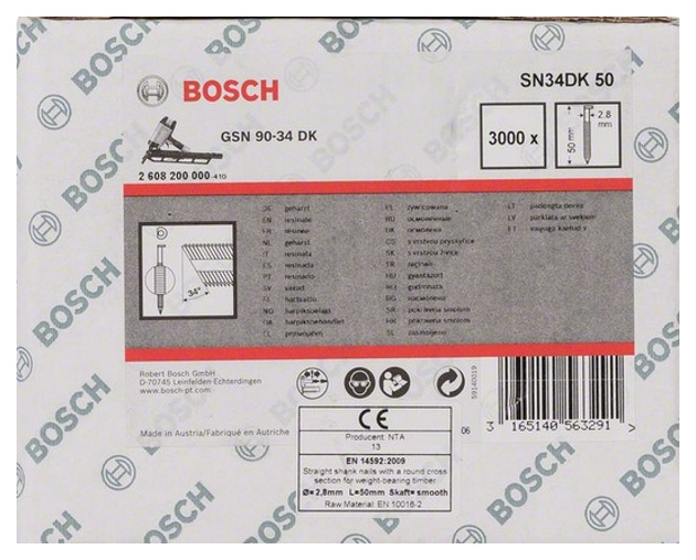 Гвозди для электростеплера Bosch GSN 90-34 DK, SN34DK 50 2608200000 гвозди для электростеплера kraftool 25 мм 10 000 шт