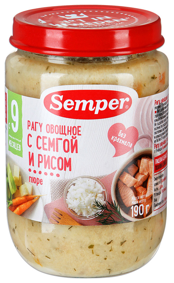 

Готовый обед Semper Семга с рисом c 9 мес. 190 г, Семга с рисом