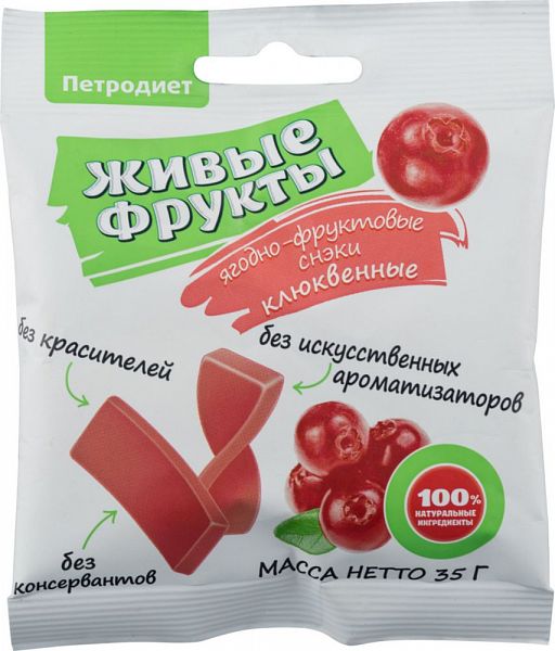 

Снеки ягодно-фруктовые Живые фрукты клюквенные 35 г