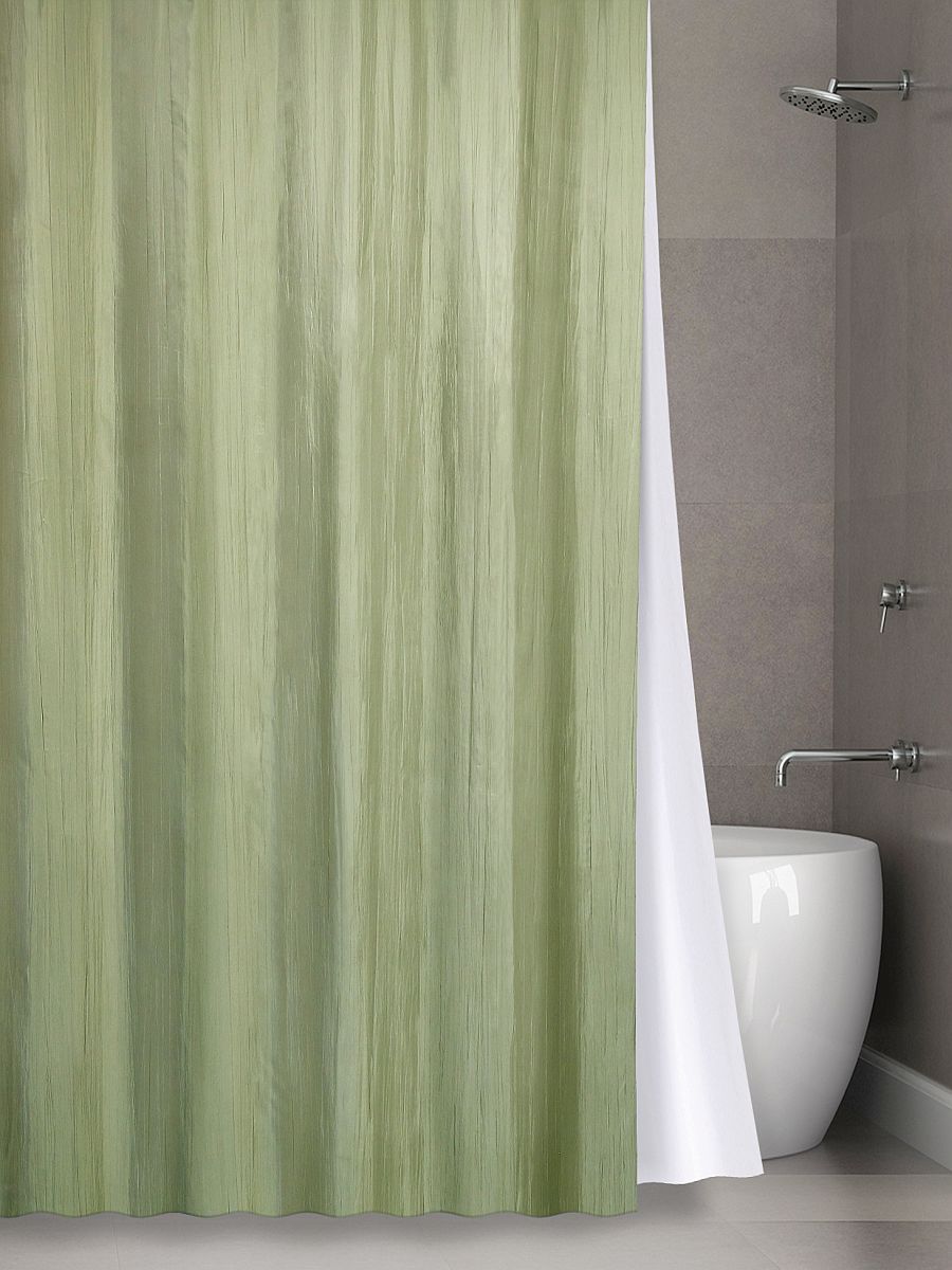 фото Штора в ванную двухслойная органза 180х200 (зеленый) bath plus