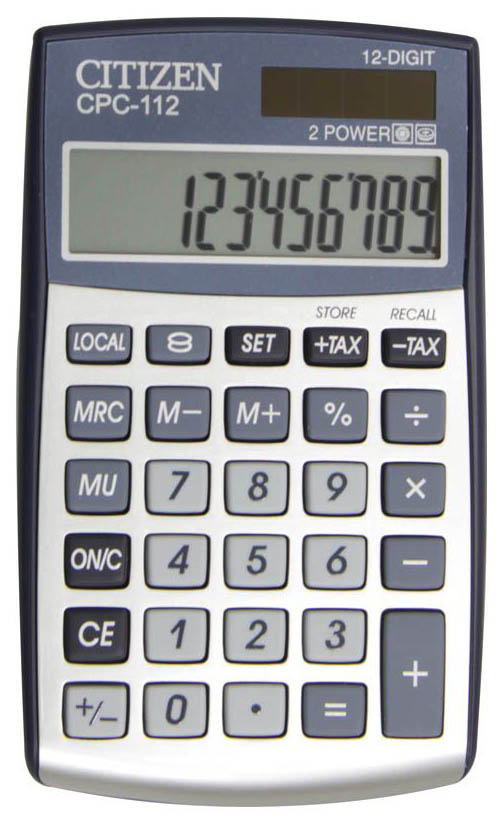 

Калькулятор Citizen CPC-112WB, 12 разрядов, двойное питание, 120х72 мм