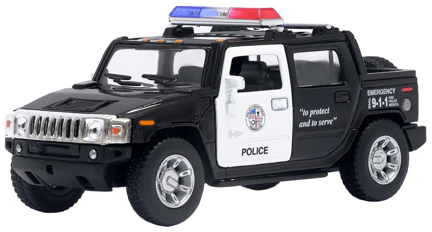 

Машина инерционная Kinsmart Hummer H2 SUT Police, масштаб 1:40, металл, открываются двери, Черный;белый