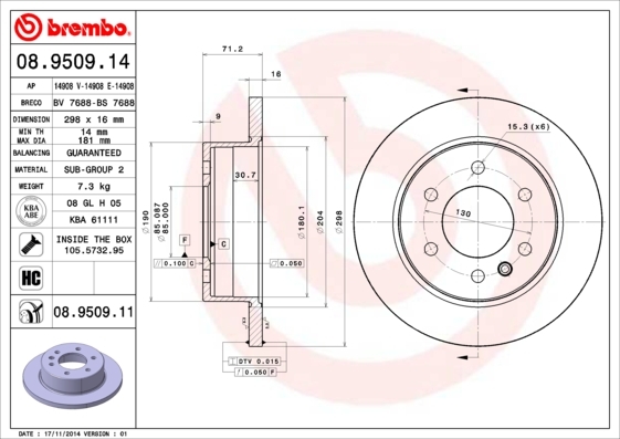 фото Тормозной диск brembo 08950911