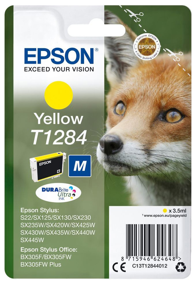 Картридж для струйного принтера Epson T1284 (C13T12844012) желтый, оригинал