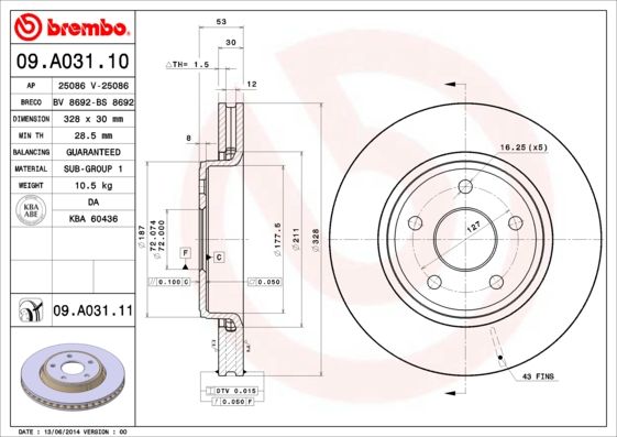 фото Тормозной диск brembo 09.a031.11