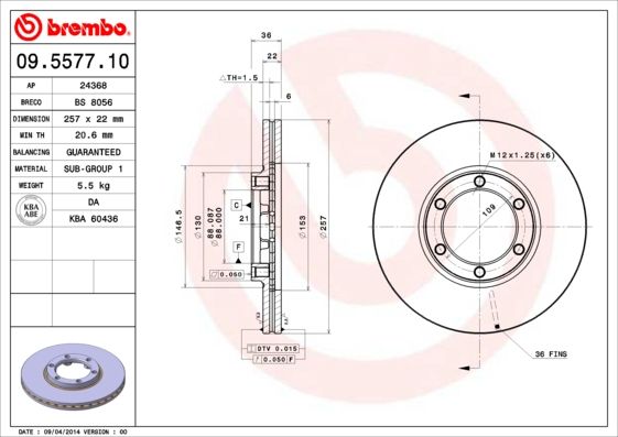 фото Тормозной диск brembo 09.5577.10