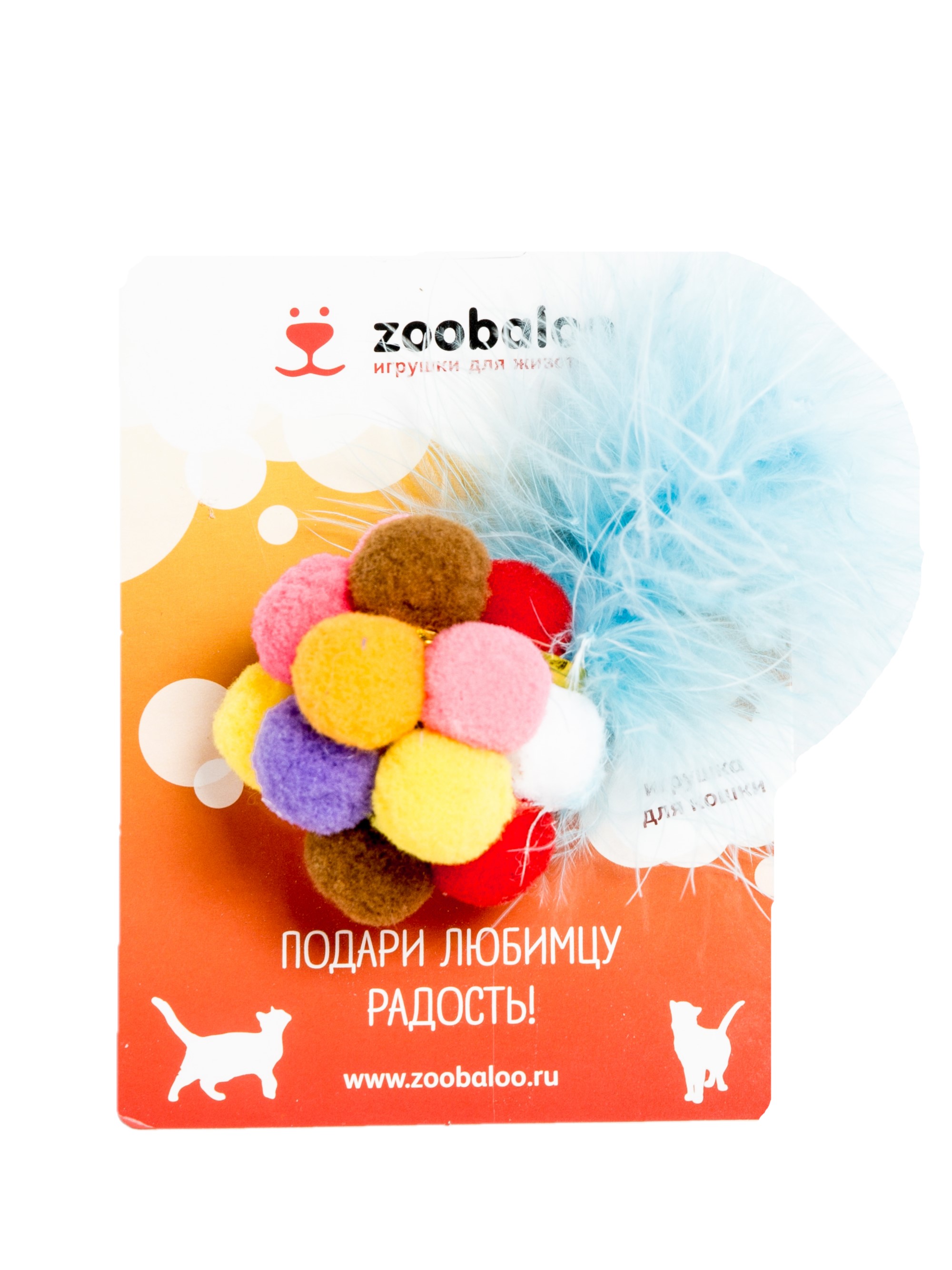 фото Игрушка для кошек zoobaloo разноцветный мягкий мячик с марабу, 12 см