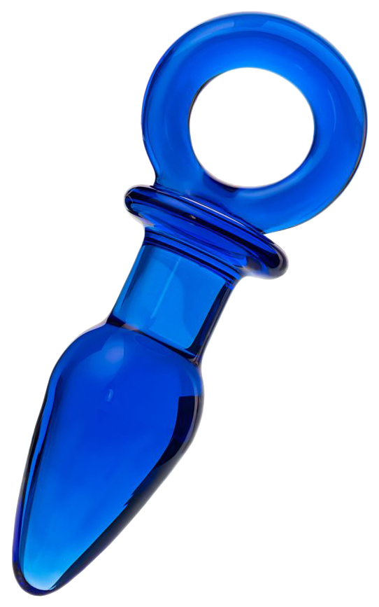 Синяя анальная пробка из стекла с ручкой-кольцом 7 см