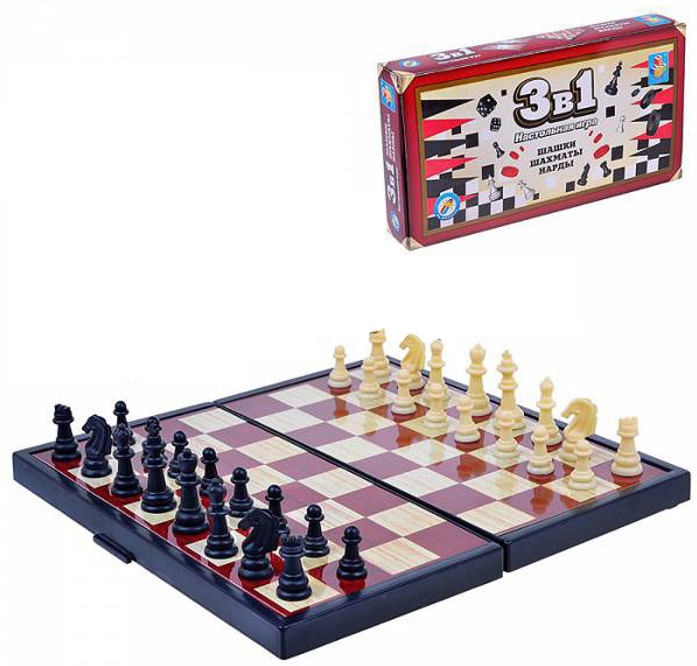 Настольная игра 1toy 3 в 1 Шашки, шахматы, нарды магнитные Т52450 настольная игра 1toy игродом мини крокодил укусил т25088