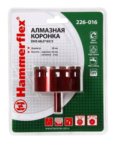 Алмазная коронка по керамограниту/стеклу Hammer Flex 226-016 (58979)