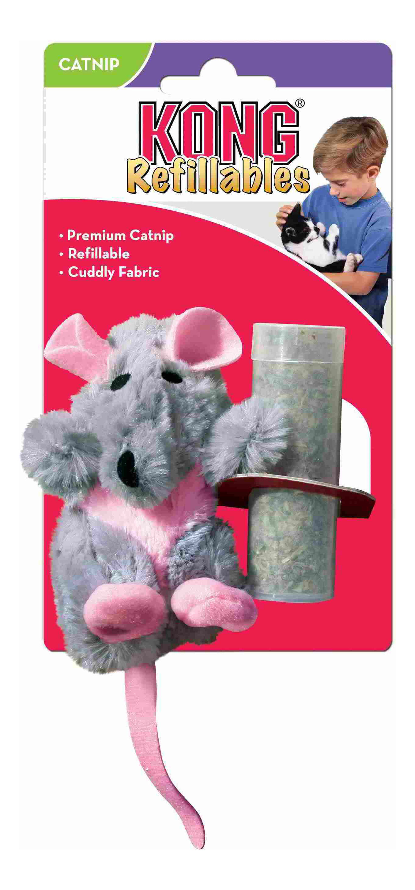 фото Мягкая игрушка для кошек kong крыса плюш, мята, серый, розовый, 12 см