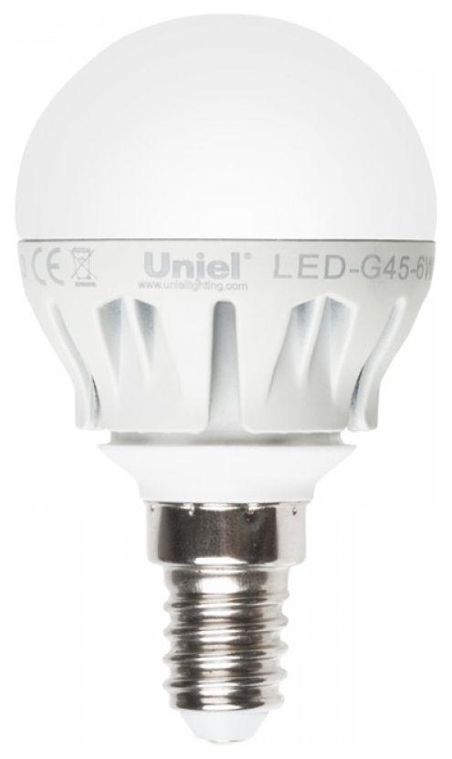 фото Лампа светодиодная (08138) e14 6w 4500k шар матовый led-g45-6w/nw/e14/fr alm01wh uniel