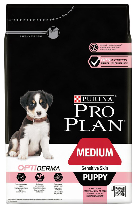 фото Сухой корм для щенков pro plan optiderma medium puppy, для средних пород, лосось, 3кг