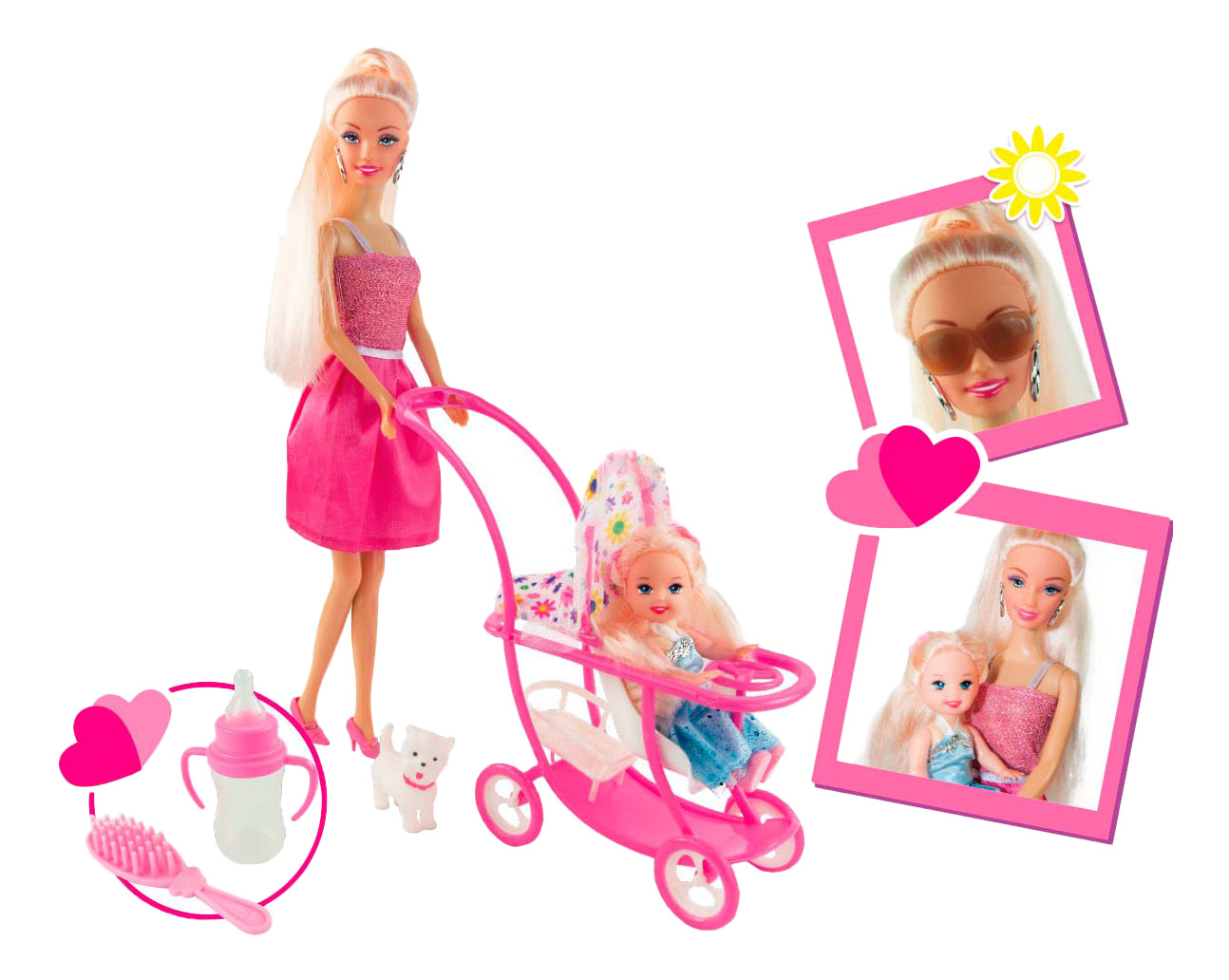 Кукла Ася в розовом платье на прогулке с семьей Toys Lab 35087