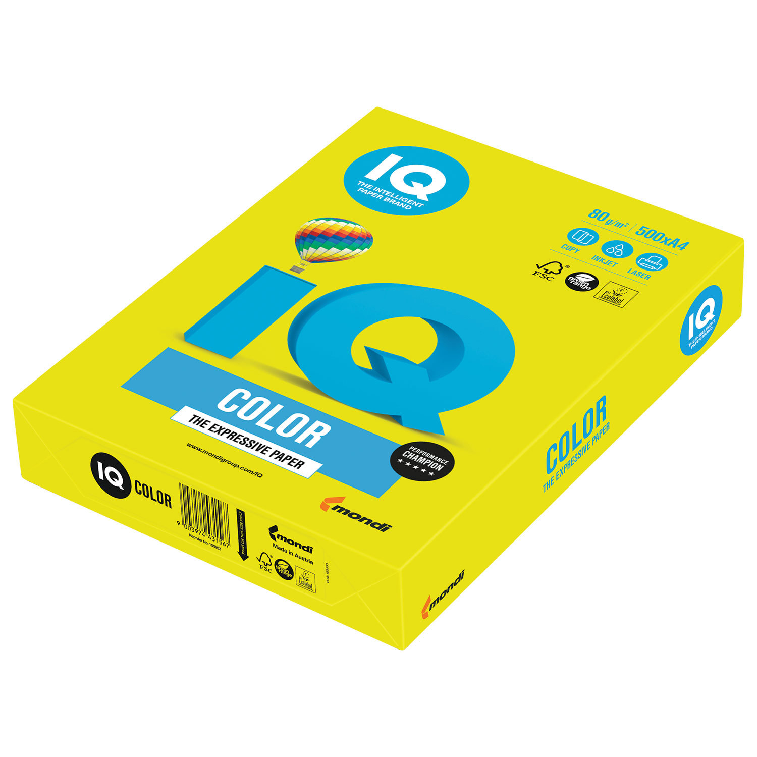 Бумага Mondi IQ COLOR.NEOGB.A4.80 IQ COLOR. Neon,А4,жёлтый неон,80 гр/м2,500л