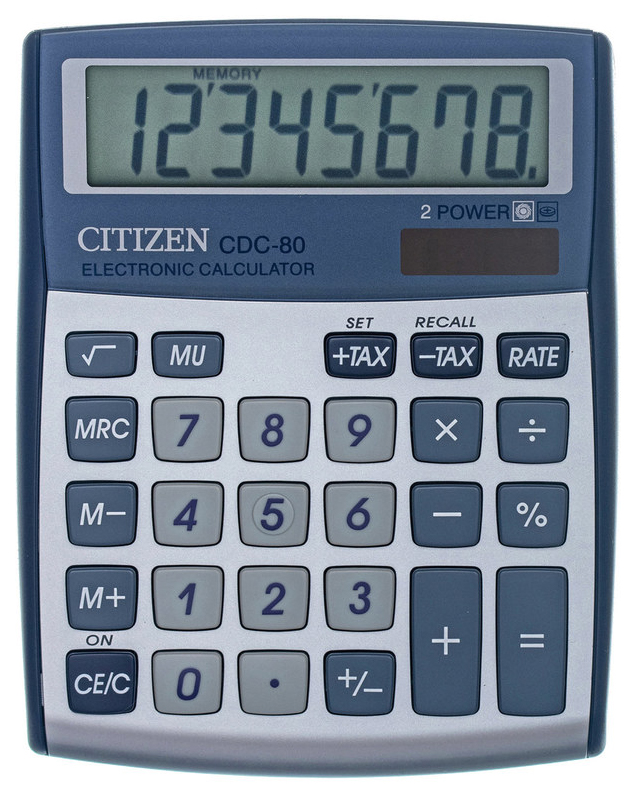 фото Калькулятор citizen cdc-80wb, 8 разрядов, двойное питание, 135x108 мм