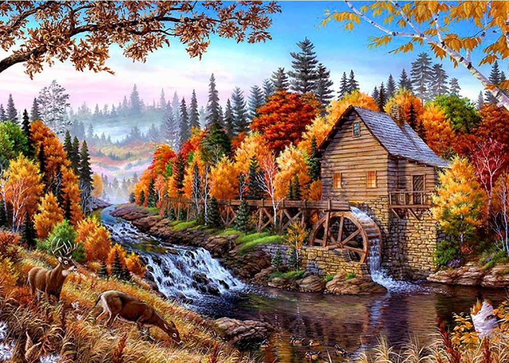 

Алмазная вышивка Алмазное Хобби Водяная мельница, 50x70 см, Водяная мельница