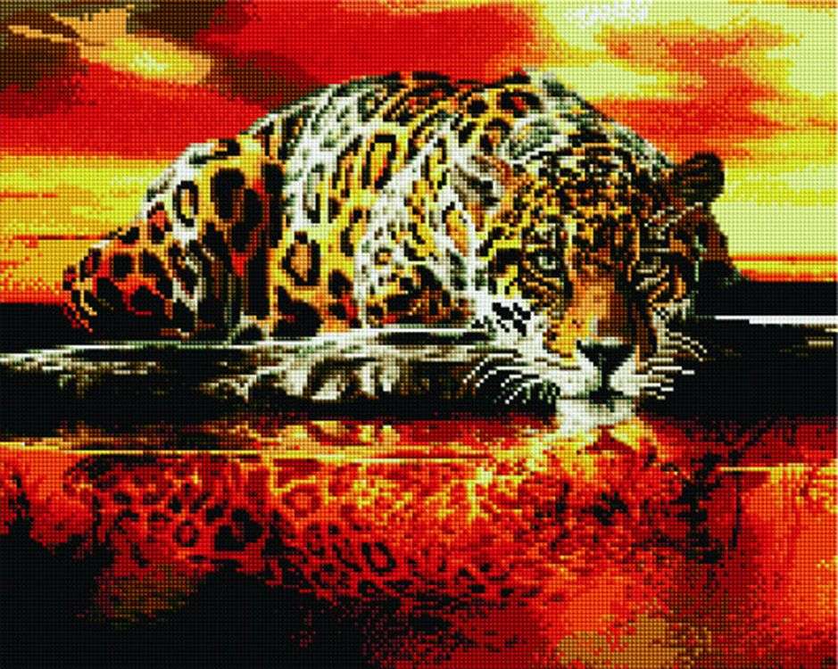 

Алмазная вышивка Painting Diamond Леопард у воды, 40x50 см, Леопард у воды