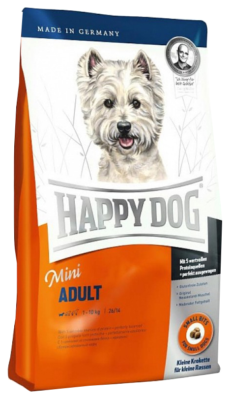 фото Сухой корм для собак happy dog fit&well mini adult, для мелких пород, птица, лосось, 0,3кг