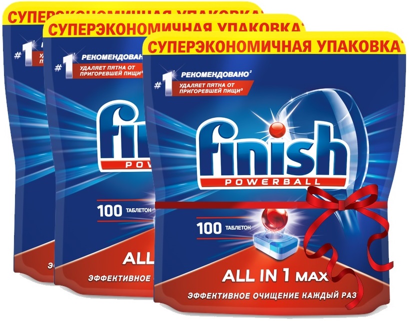 фото Средство для мытья посуды в посудомоечных машинах finish all in1 max таблетки 100 шт*3