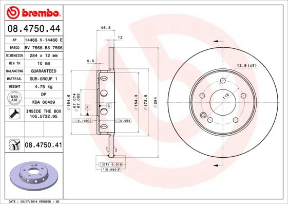 фото Тормозной диск brembo 08.4750.41