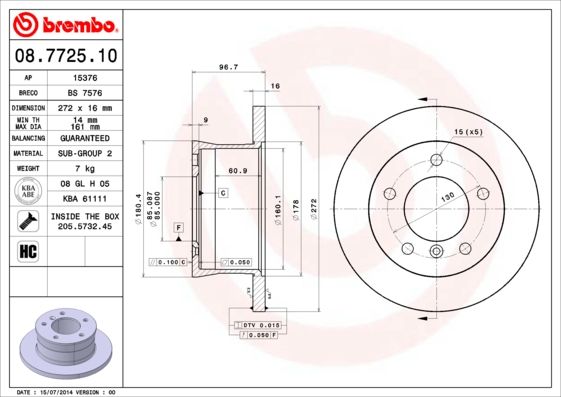 фото Тормозной диск brembo 08.7725.10