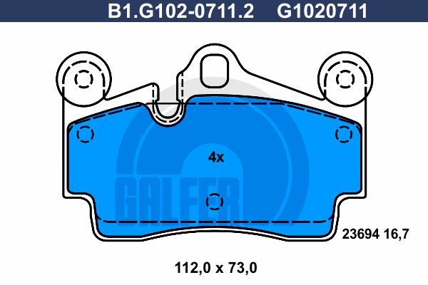 

Комплект тормозных дисковых колодок GALFER B1.G102-0711.2